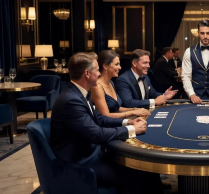 Elegancki stolik pokerowy przygotowany na wieczór eventowy w formule rozrywkowej