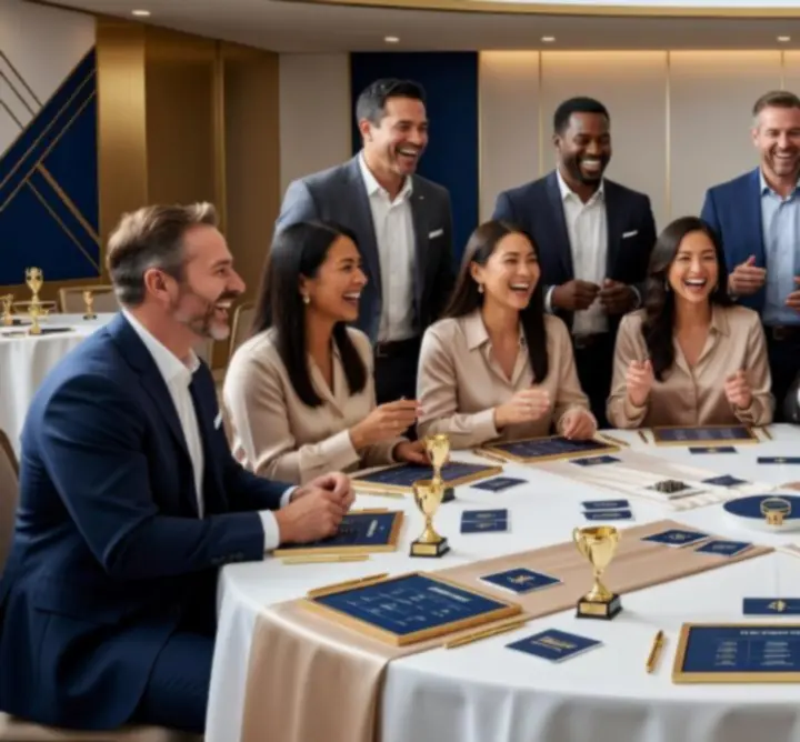 Zespół podczas integracyjnego team buildingu przy eleganckim stole eventowym